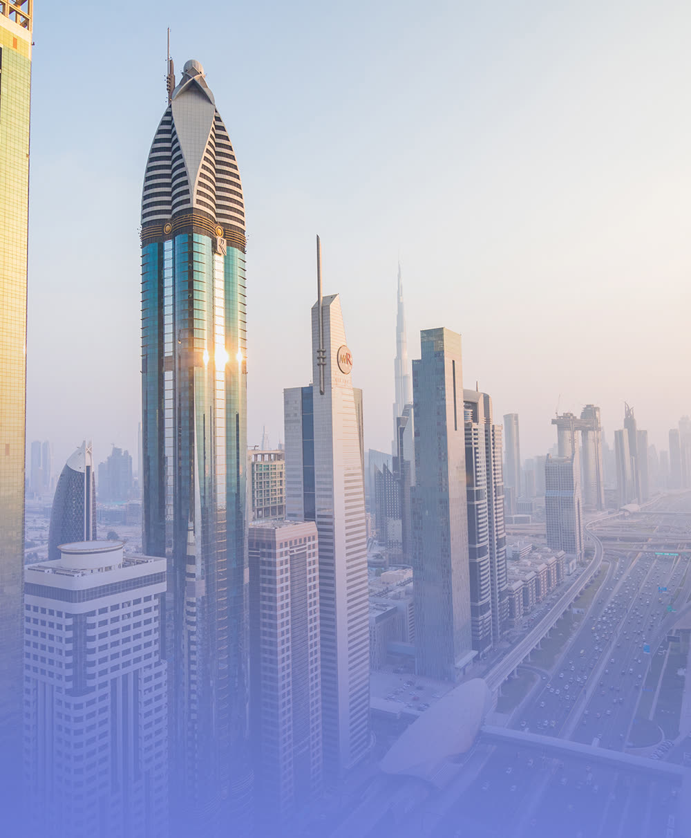 High-rise skyline at sunrise in Saudi Arabia